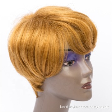 Highlight Bob wig Pixie Cut Short  Curly Honey Blonde  Brazilian Human Hair   Machine Wigs